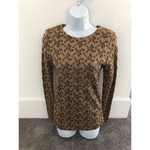 Donna Jessica Women's Brown Embroidered Long Sleeve Top shirt  NWT  DJ1